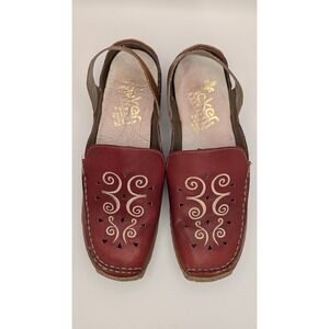 Rieker Womens Slingback Sandals Red Leather Cutout Comfort Size 41 (9.5)
